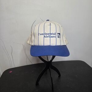 Vintage Continental Airlines Pinstripe Snapback Hat Blue White KC Caps 90s